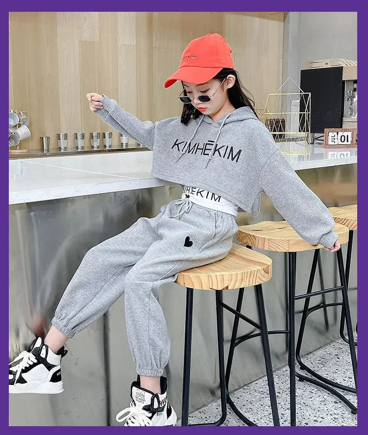 Girls Spring Casaul Fashion Korean Style Tracksuit Kids 3pcs Vest+Hoodie+Pants Sport Suits Teenage 5-14 Years Girls Clothing