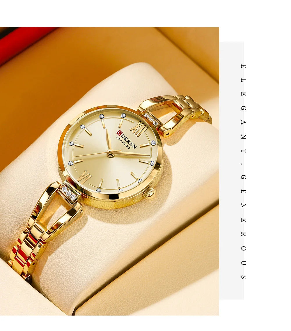 CURREN Luxury Hight Quality Quartz Watch Fashion Charming Rhinestones Stainless Steel Band Women's Wristwatches