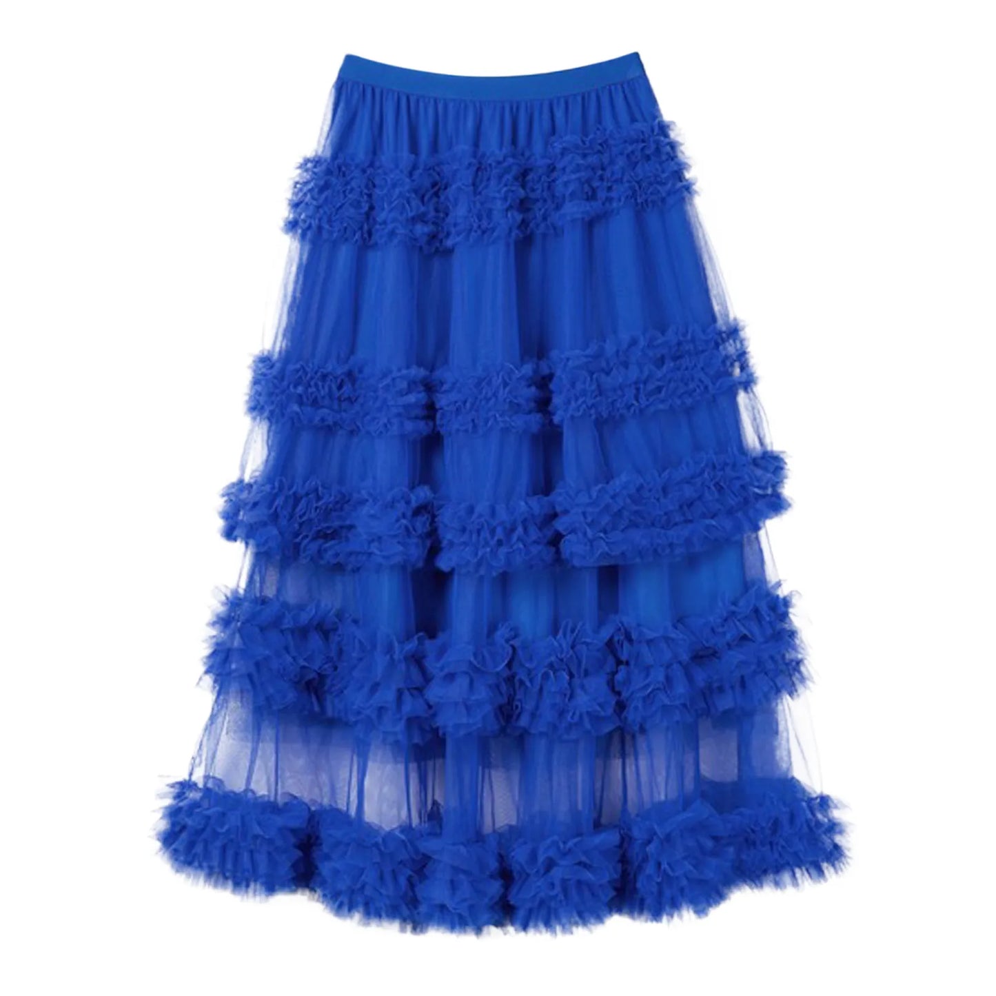 Mesh Long Tulle Skirt For Women 2024 New Elastic Waist Elegant High Waist Ball Gown Female Solid Layered Gauze Tutu Skirts