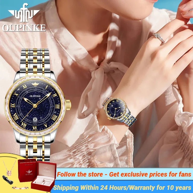 OUPINKE 3203 Starry Sky Women's Watches Swiss Certification Automatic Mechanical Watch Sapphire Mirror TOP Brand Ladies Watches