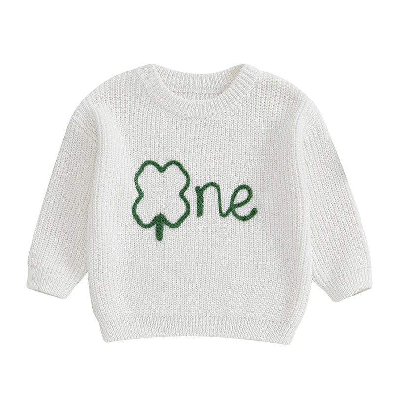 St Patrick s Day Toddler Knit Sweater Green Shamrock Embroidery Crew Neck Long Sleeve Pullover Irish Baby Clothes for Boy Girl