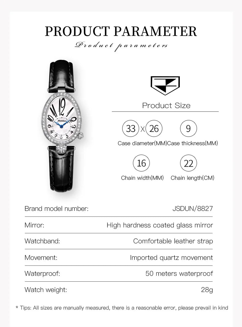 JSDUN 8827 Number Scale Fashion Quartz Watch For Women 50M Waterproof Leather Hand Clock Luxury Business Woman Dress Watches