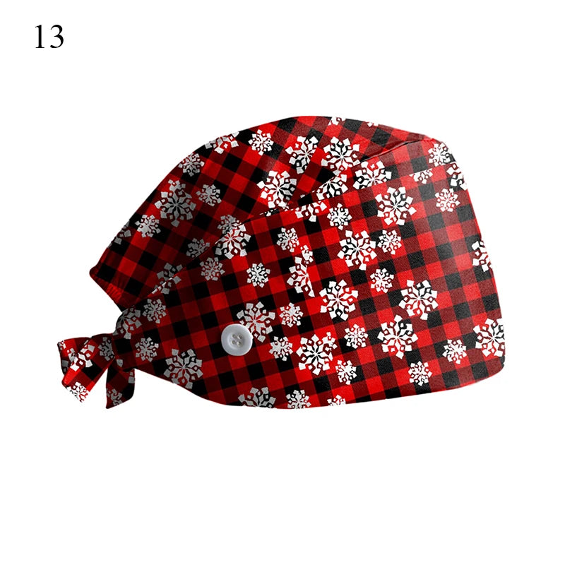 New Christmas Scrubs Caps Santa Claus Print Cap Pet Grooming Agency Work Scrubs Hat Beauty Work Hats Lab Nursing Cap