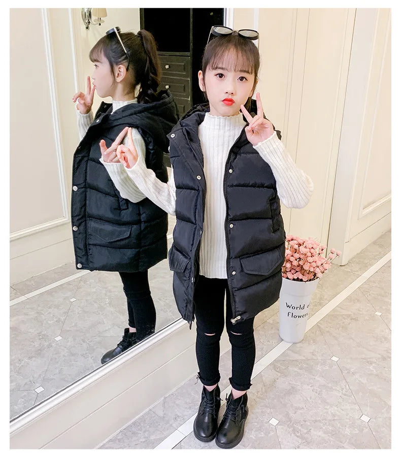 Child Waistcoat Children Outerwear Winter Coat Vest for Kids Clothes Fashion Warm Cotton Teen baby Girl Vest Jacket Parent-Child