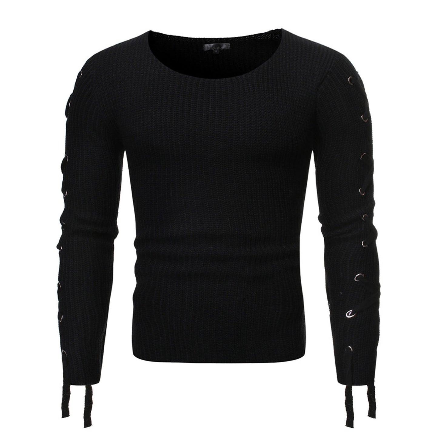 Metal Hole Sleeve Men's Pullover Sweater O Neck Knitted Solid Casual Men's Clothing Sweaters Male Jumper Streetwear Pullover