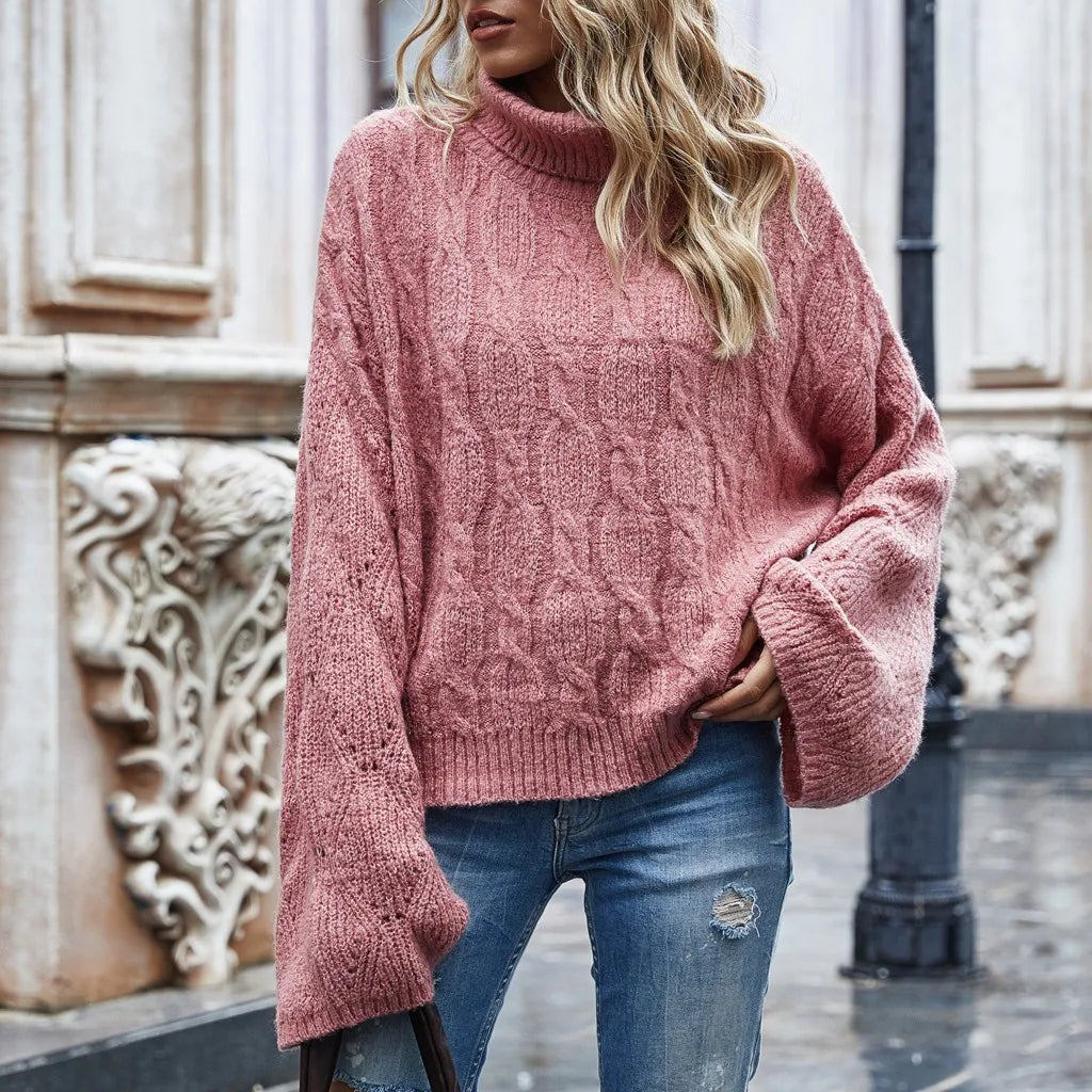 Turtleneck Twist Long Sleeve Sweater for Women 2024 Autumn Winter Korean Fashion New Style Solid Color Pullover Knitted Sweater