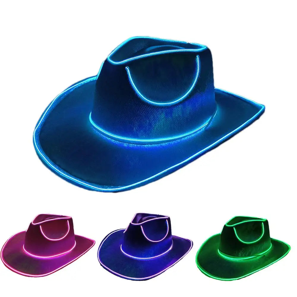 Fluorescent Party Props Western Cowboy Hat Glowing LED Pearlescent Cowboy Cowgirl Hat Lighting Up For Carnival Party