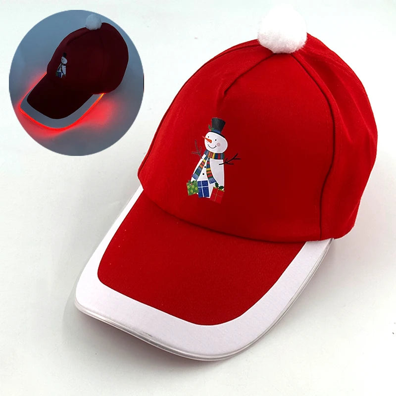 LED Christmas Baseball Hat Grand Event Christmas Reindeer Snowman Glow Props New Year’s Baseball Hats Xmas hat lighting