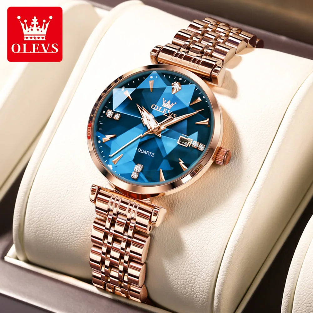 OLEVS Women's Watches New Luxury Quartz Original Fashion Trend Watch for Woman Glow Waterproof Diamond Inlay Date