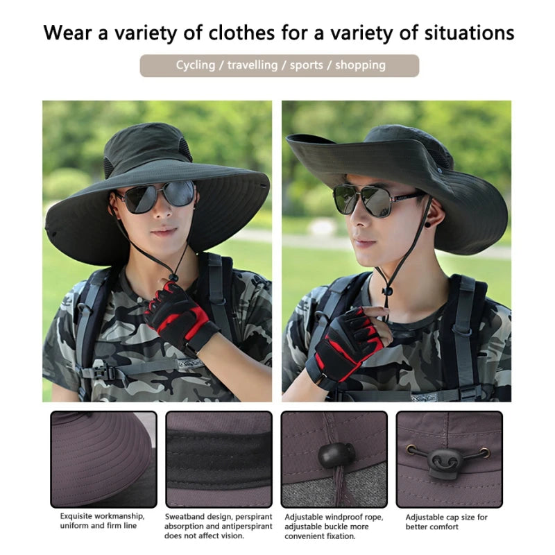 Summer Fisherman Sun Hat Outdoor Sunshade Hat Men's Traveling Camping Beach Caps Big Brim Mountaineering Cowboy Hats