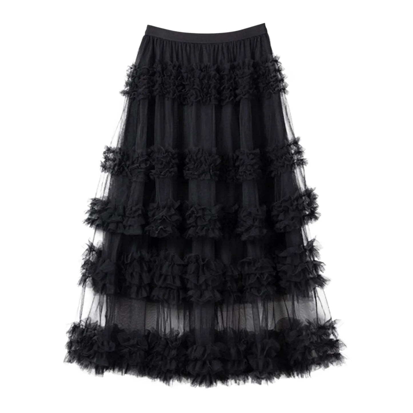 Mesh Long Tulle Skirt For Women 2024 New Elastic Waist Elegant High Waist Ball Gown Female Solid Layered Gauze Tutu Skirts