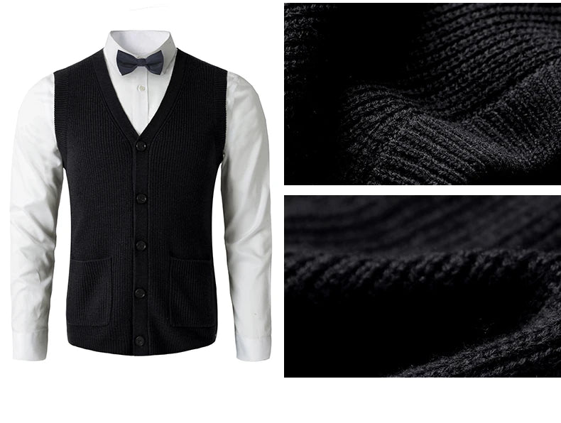 Men's Sweater Vest V-Neck Sleeveless Knitted Button Cardigan DXL Big and Tall Solid Thickened thermal coat knitted vest