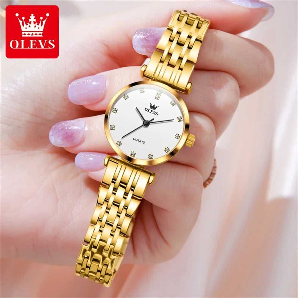 OLEVS New Women's Watches Top Original Luxury Elegant Stainless Steel Waterproof Ladies Wristwatch Simplicity Girls Dress Watch