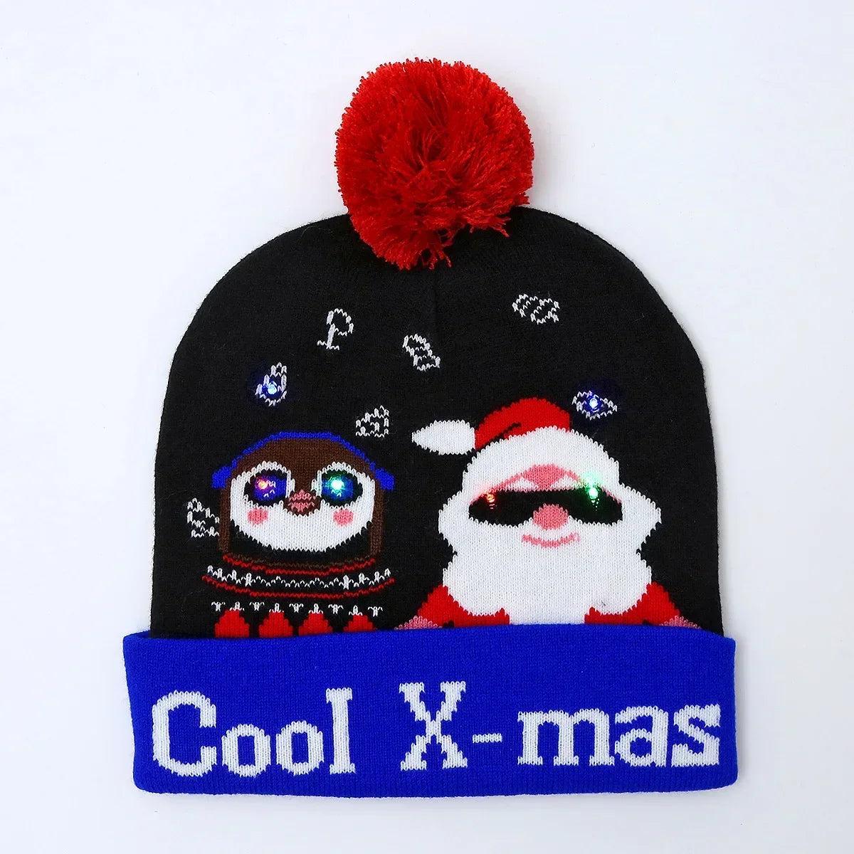 1pc LED Christmas Hat X-mas Flash Light Up Knitted Hat Warm Winter Cap Christmas Gift for Kids/Adults Xmas New Year Feative Hats