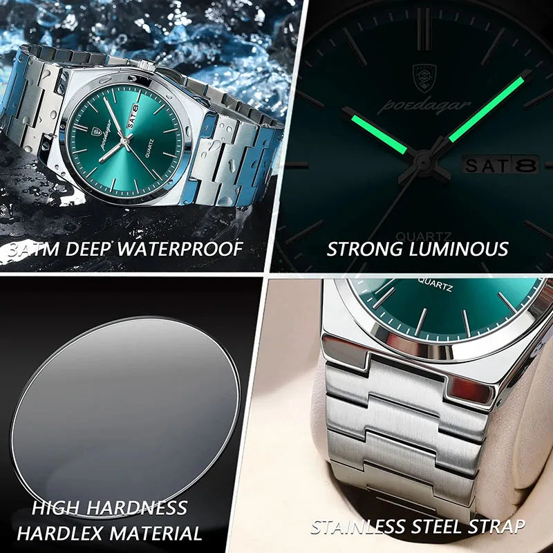 Brand Business Men Watches Luxury New Top Waterproof Stainless Steel Quartz Wrist Watch Man Silver Luminous Clock Relojes Hombre