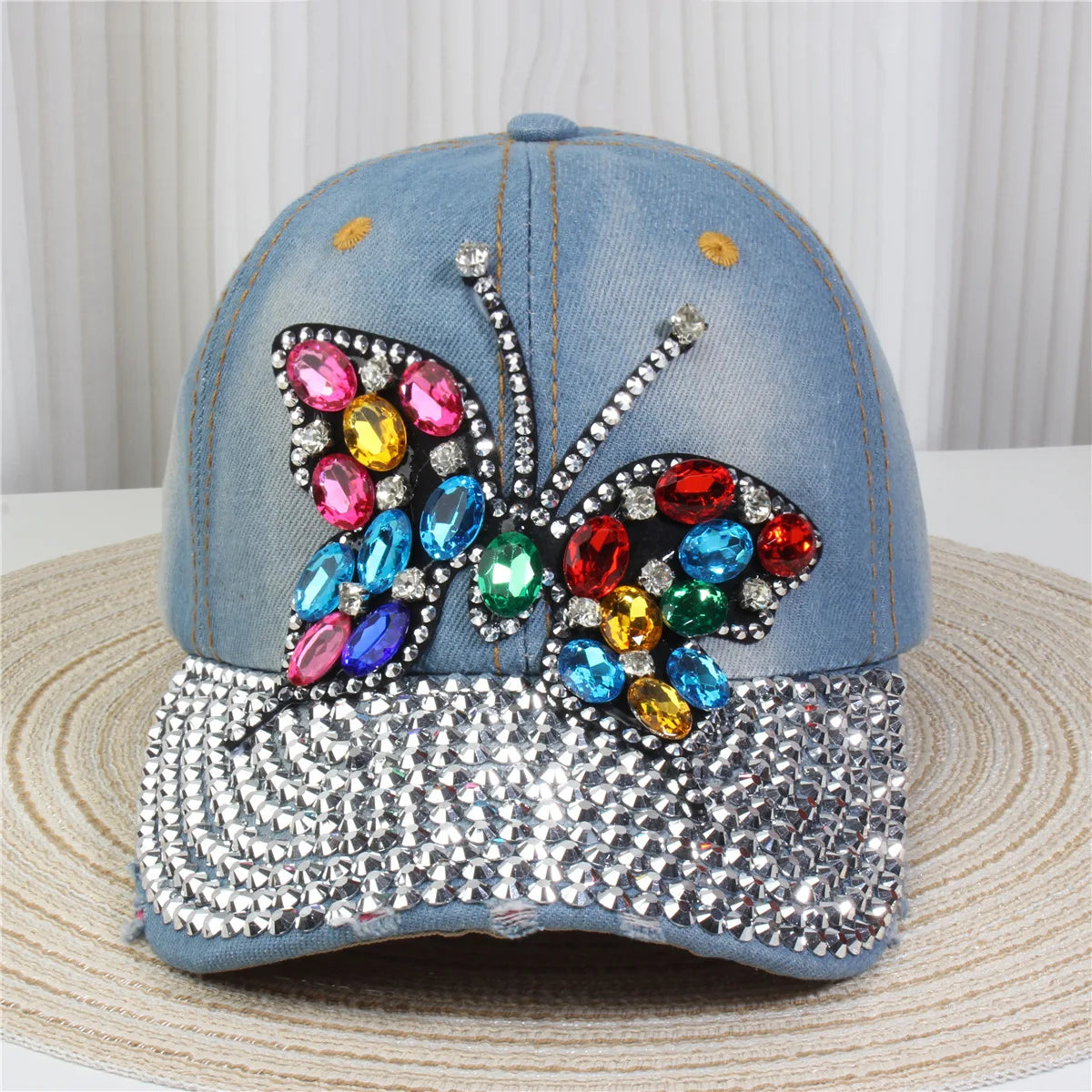 Women's Baseball Cap Diamond Painting Embroidery Flower Denim Snapback Hats Jeans Woman Female Cap Cowboy Summer Sun Hat