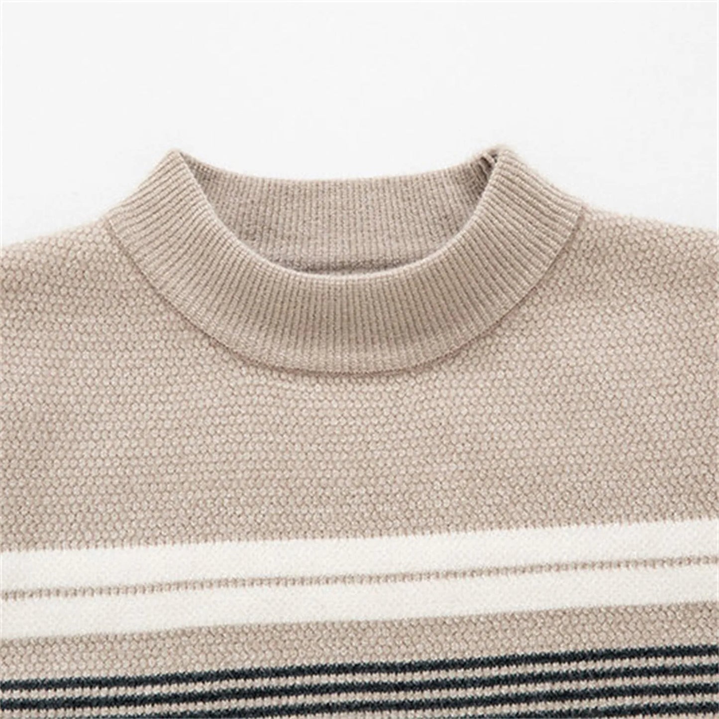 New Autumn Warm Knitted Pullover Men'S Sweater High O-Neck Patchwork Casual Slim Sweaters Male Basic Fit Knitwear Men Clothing