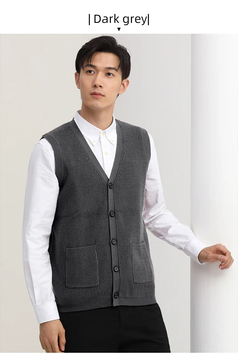 Men's Sweater Vest V-Neck Sleeveless Knitted Button Cardigan DXL Big and Tall Solid Thickened thermal coat knitted vest