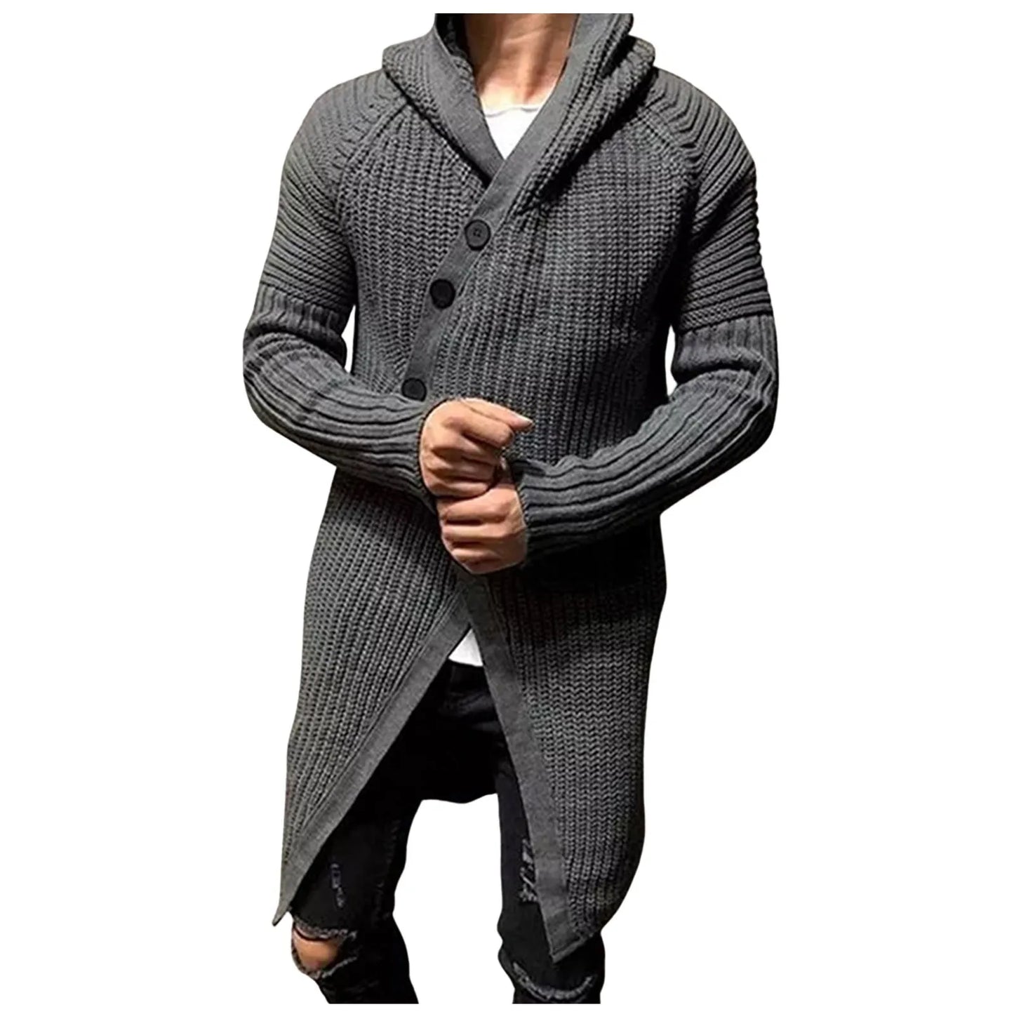 Autumn Winter Men's Cardigans Sweaters New Fashion Loose Irregular Long Jumpers Mens Hooded Solid Color Thick Warm Knit Sweater