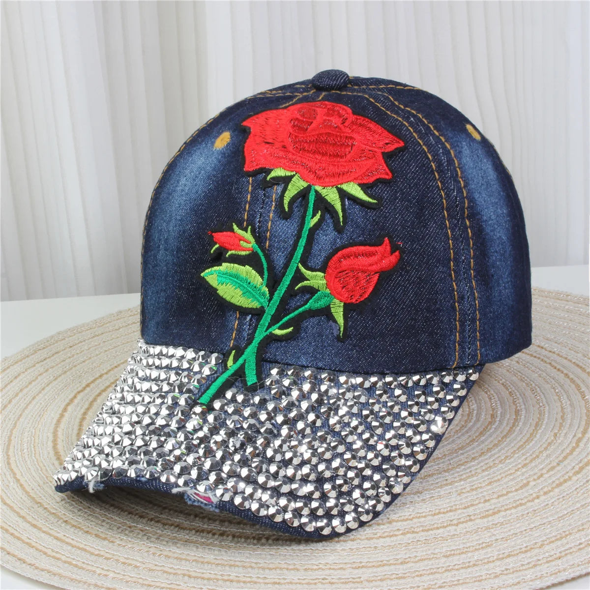 Women's Baseball Cap Diamond Painting Embroidery Flower Denim Snapback Hats Jeans Woman Female Cap Cowboy Summer Sun Hat