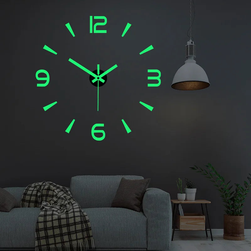 Fashion DIY Luminous Wall Clock For Living Room Design Europe Clock Stickers Acrylic Mirror Clocks Decorative Home Quartz Watch