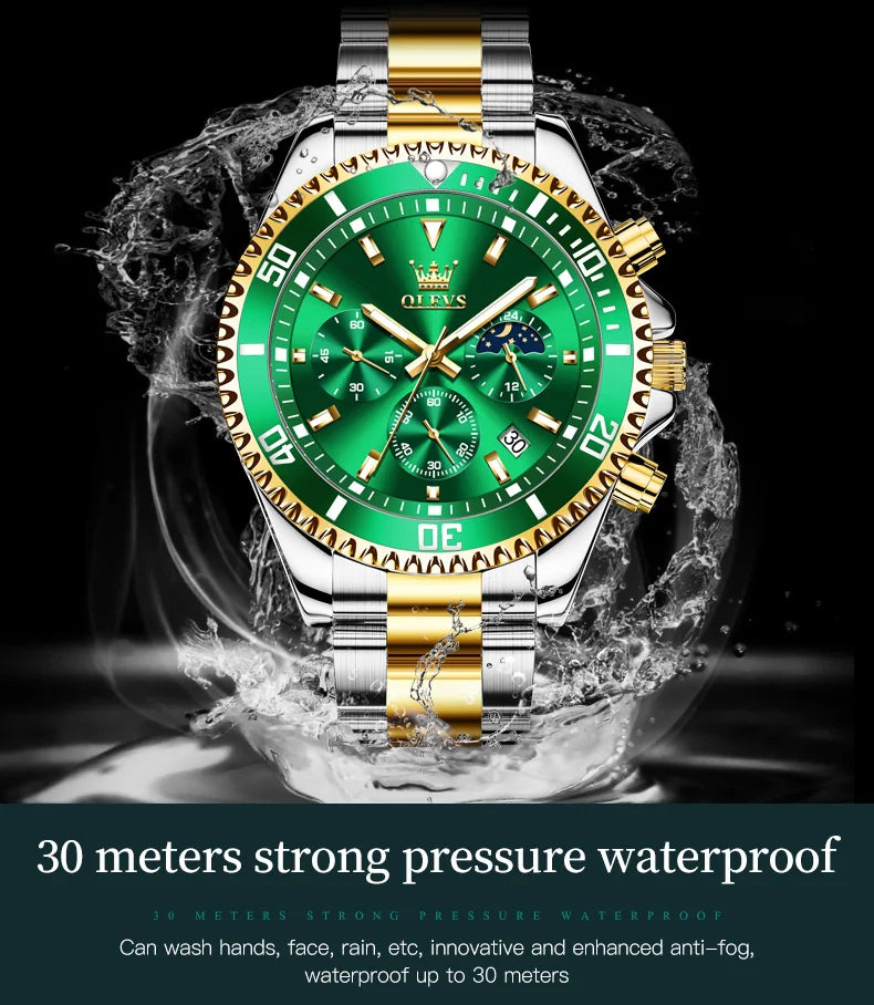 OLEVS Top Brand Men's Watches Pilot Style Trend Fashion Original Wristwatch for Man Waterproof Luminous Moon Phase Chronograph