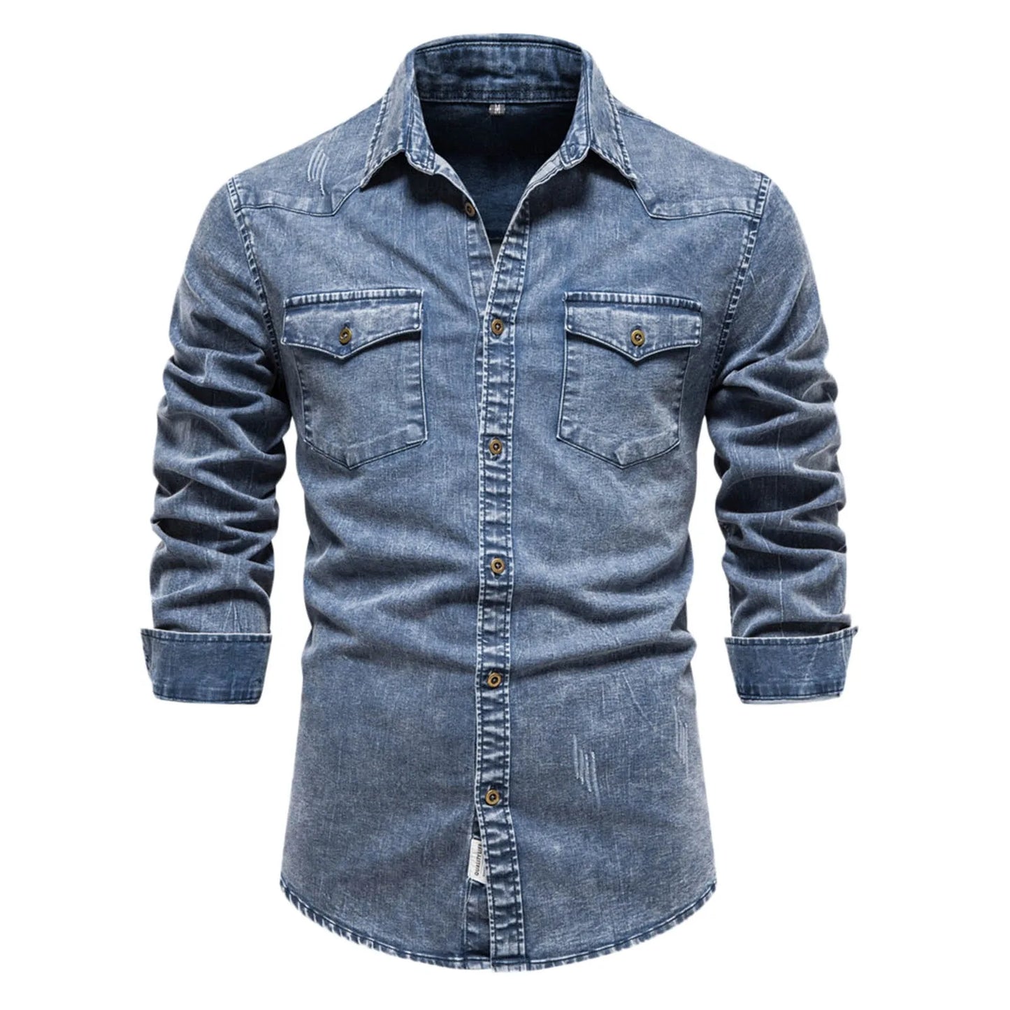 Men's Black Washed Classic Slim Pocket Jeans Shirt Fashion Handsome Fit Turn Down Neck Long Sleeve Denim Shirt Daily Wear