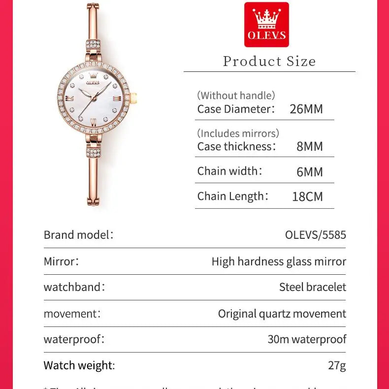 Original OLEVS Ultra Thin 8mm Dial Watch for Women Luxury Diamond Wristwatch Fashion Elegant Ladies Watches Relógio Feminino