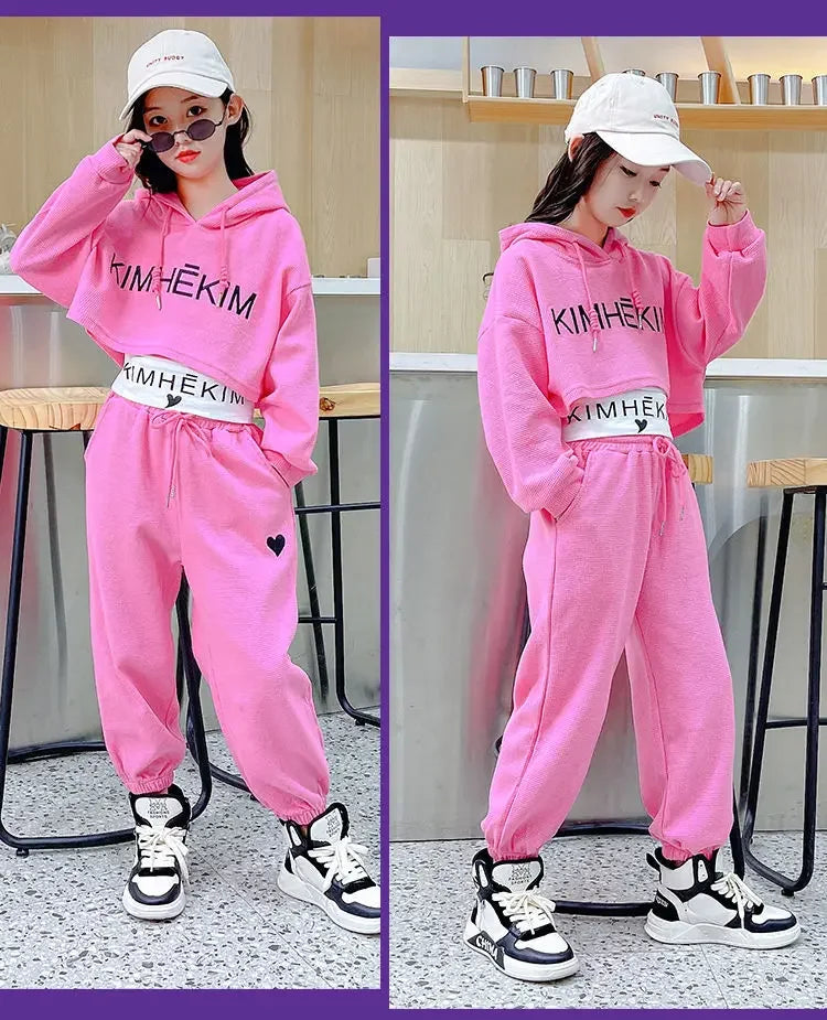 Girls Spring Casaul Fashion Korean Style Tracksuit Kids 3pcs Vest+Hoodie+Pants Sport Suits Teenage 5-14 Years Girls Clothing