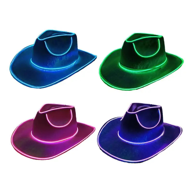 Fluorescent Party Props Western Cowboy Hat Glowing LED Pearlescent Cowboy Cowgirl Hat Lighting Up For Carnival Party