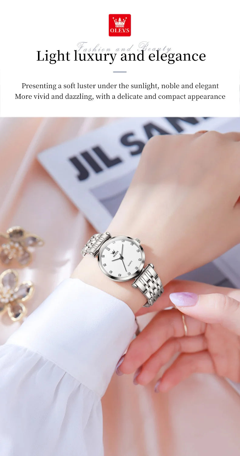 OLEVS New Women's Watches Top Original Luxury Elegant Stainless Steel Waterproof Ladies Wristwatch Simplicity Girls Dress Watch