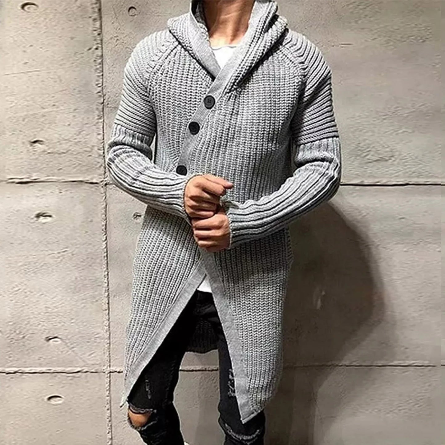 Autumn Winter Men's Cardigans Sweaters New Fashion Loose Irregular Long Jumpers Mens Hooded Solid Color Thick Warm Knit Sweater