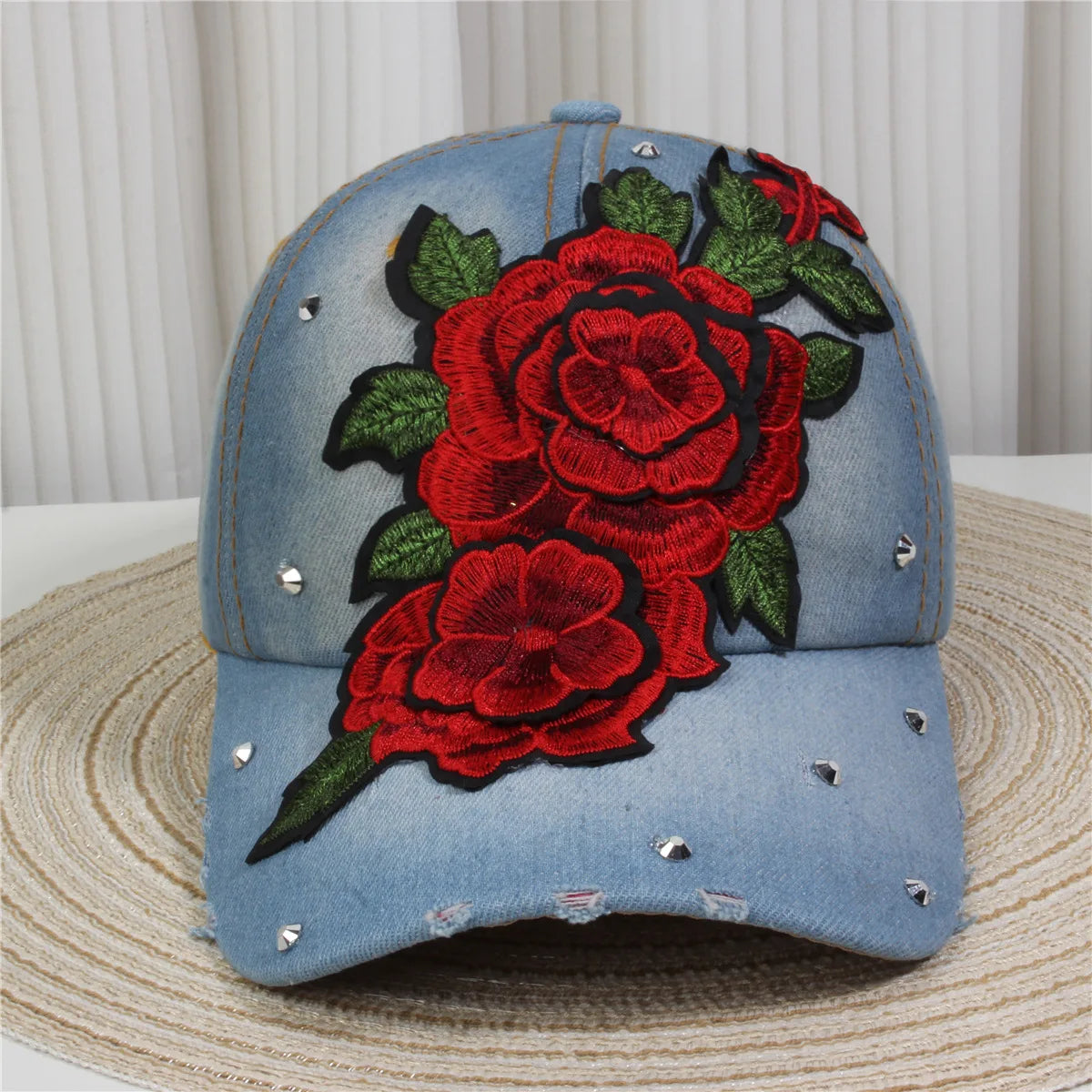 Women's Baseball Cap Diamond Painting Embroidery Flower Denim Snapback Hats Jeans Woman Female Cap Cowboy Summer Sun Hat