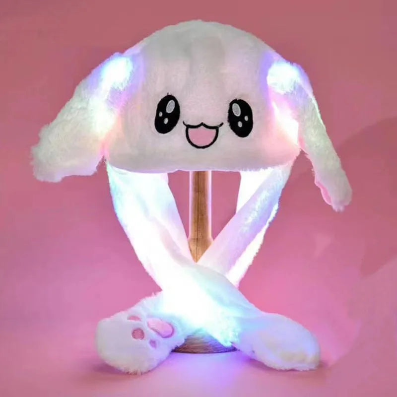 Snowman LED Light Ear Moving Hat for Christmas Cute Plush Hat with Glowing Luminous Cosplay Jumping up Moving Ears Cap for Kids