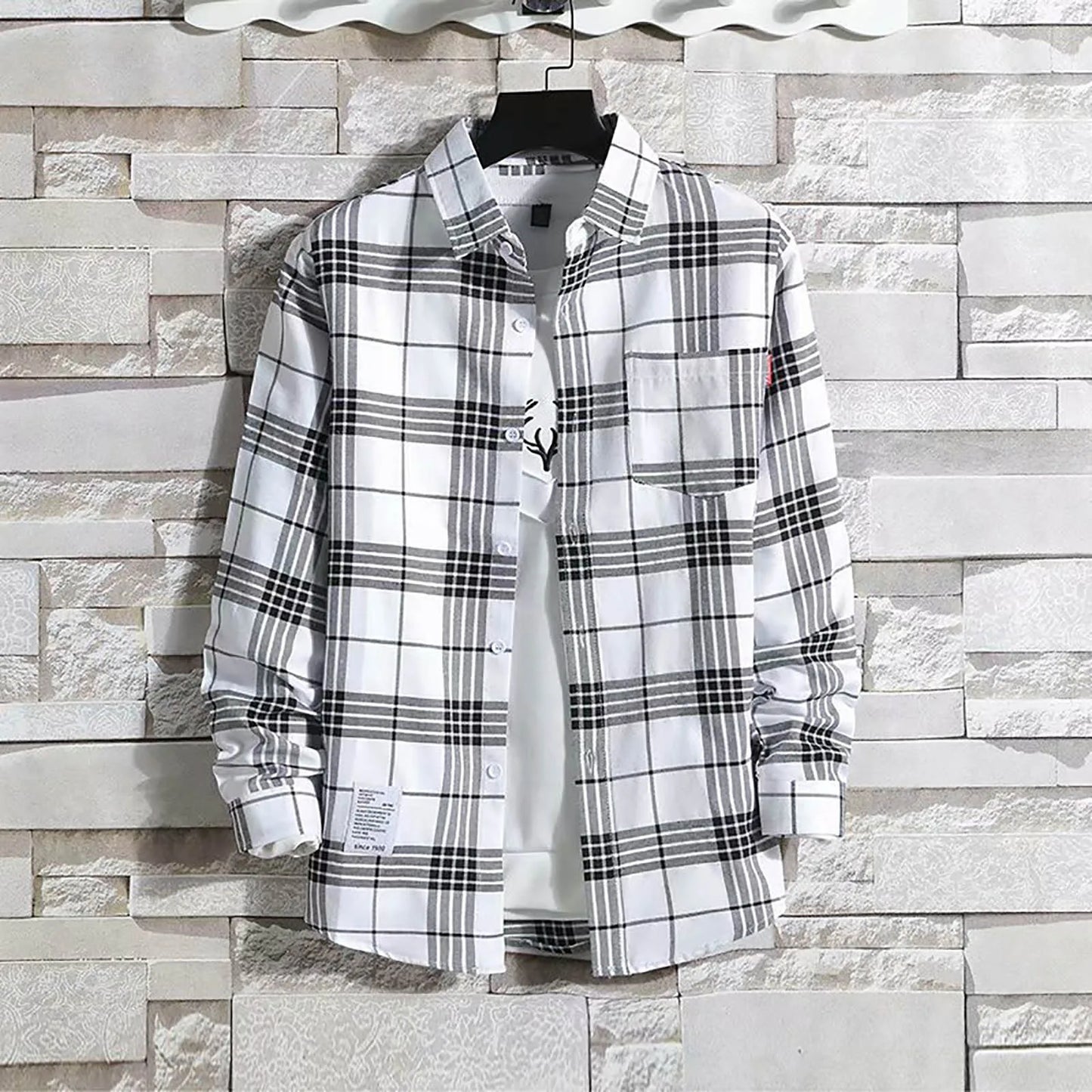 Harajuku Fashion Streetwear Hip Hop Men's Shirts Vintage Plaid Print Long Sleeve Turn Down Collar Button Up Blouse Tops Autumn