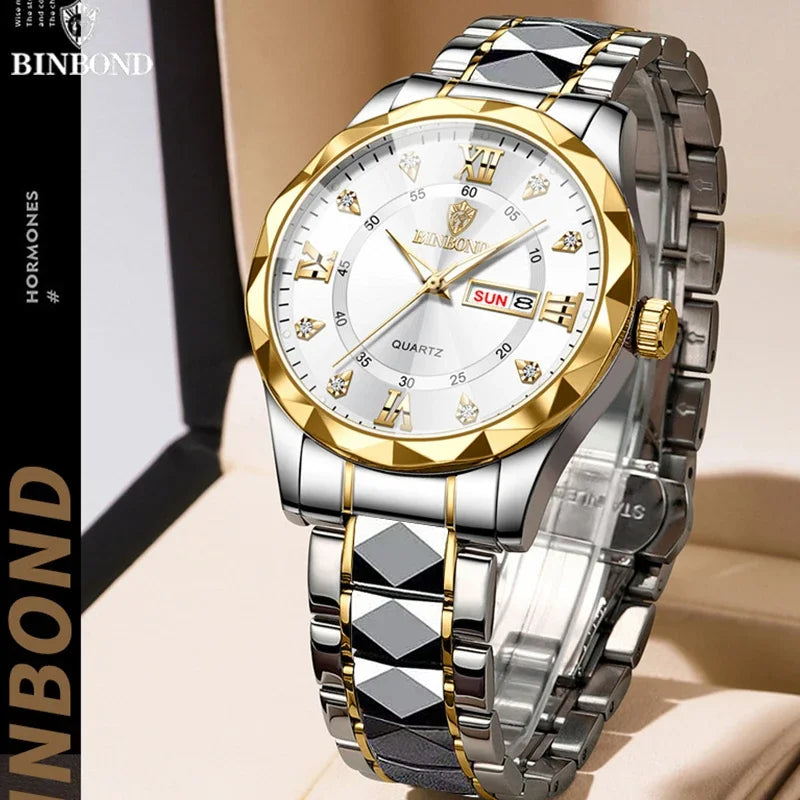 BINBOND B2521 Fashion Luxury Business Men Watches 30M Waterproof Week Date Clock Sport Quartz Mens Wristwatch Relogio Masculino