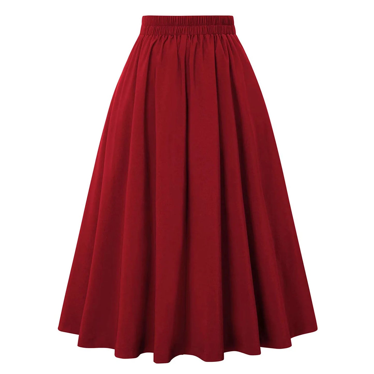 Women's A-Line Skirt Solid Color High Waist Large Swing Pleated Skirt With Pockets 50s Medieval Retro Button Down Midi Skirt