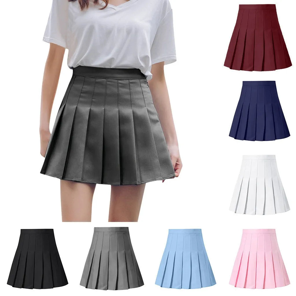 Women Summer High Waist Pleated Skirt y2k Casual Kawaii A-line Plaid black tennis Korean School Uniform Mini Skirts for Girls