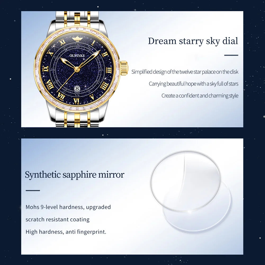 OUPINKE 3203 Starry Sky Women's Watches Swiss Certification Automatic Mechanical Watch Sapphire Mirror TOP Brand Ladies Watches