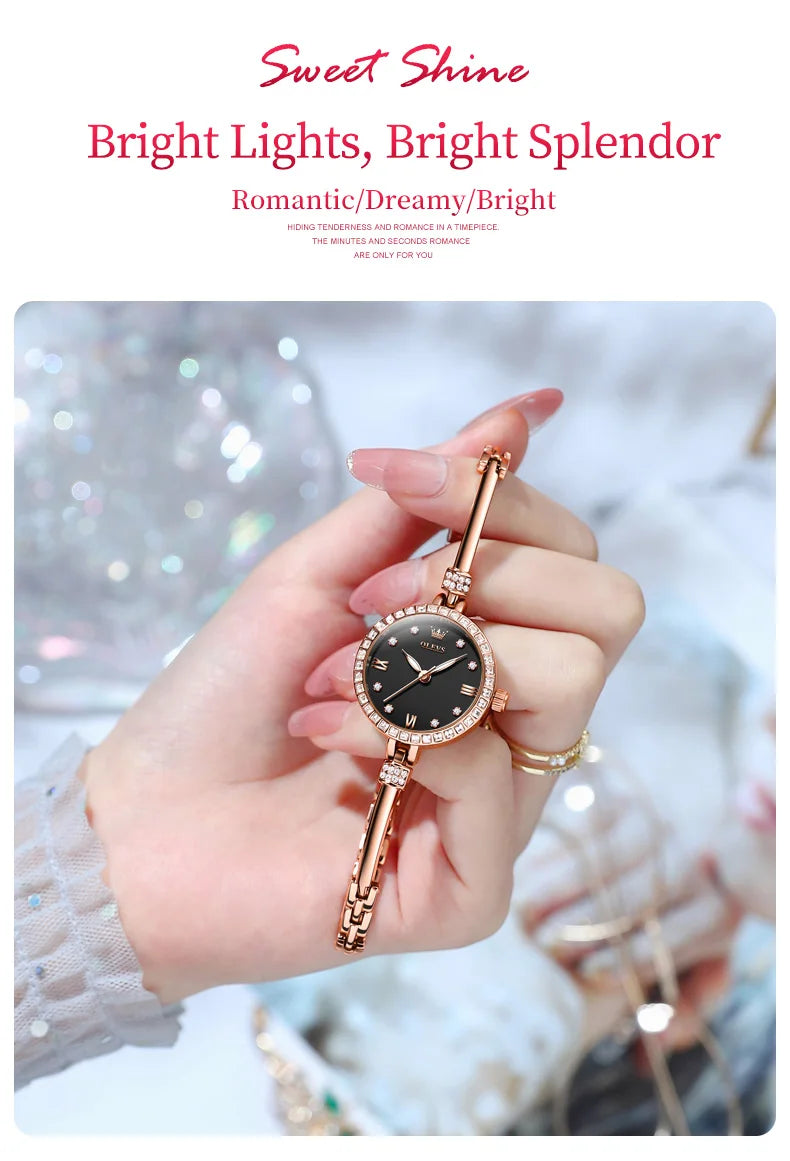 Original OLEVS Ultra Thin 8mm Dial Watch for Women Luxury Diamond Wristwatch Fashion Elegant Ladies Watches Relógio Feminino