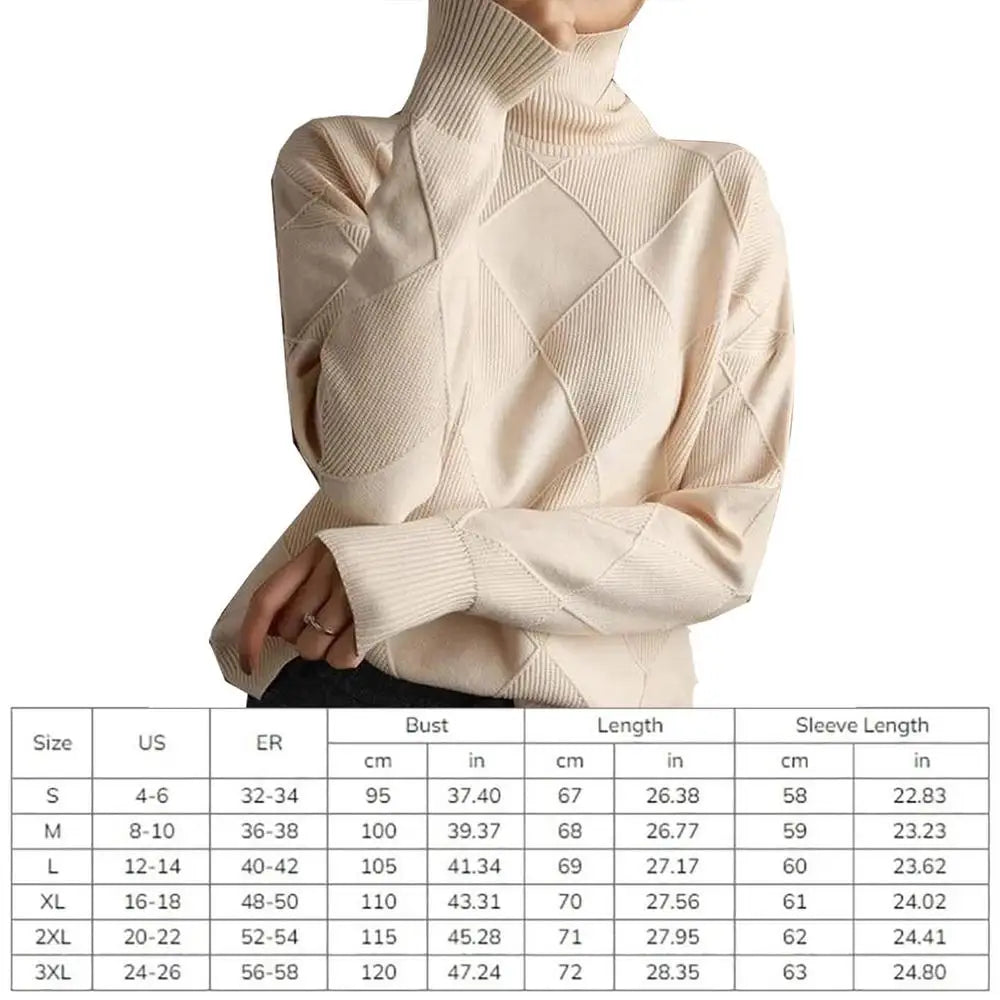 Turtleneck Sweater Long-Sleeve High Neck Sweater Loose Solid Color Knit Pullover Tops For Women Autumn Winter