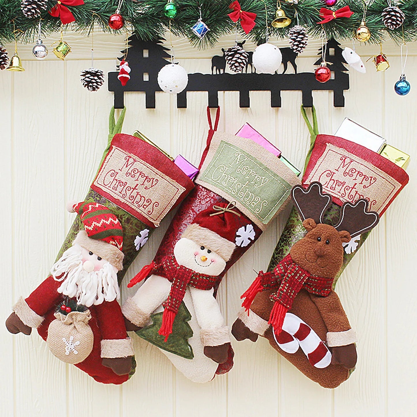 2024 New Christmas Socks Hanging Decorations Embroidered Socks Gift Bags Christmas Decoration Pendants