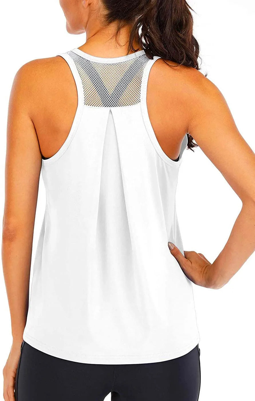 Fitness Women Shirts Sleeveless Loose Hollow Workout Running Blouse Sport T-Shirts Training Sportswear Casual Yoga Vest Top