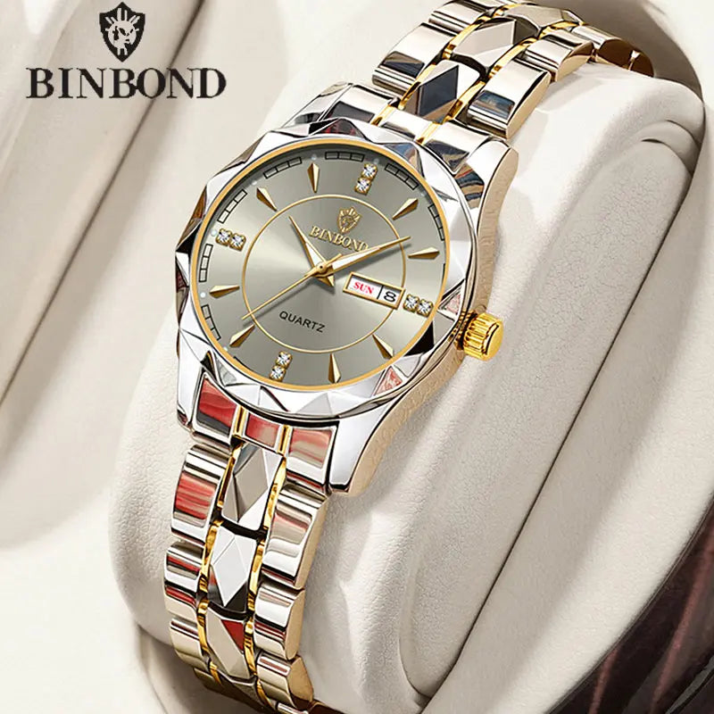 BINBOND B5552 New Luxury Brand Quartz Womens Watches 30M Waterproof Luminous Date Wristwatch Fashion Business Womens Watches