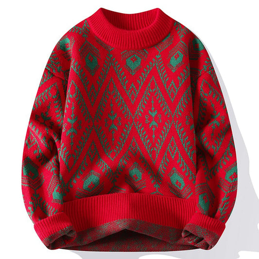 Autumn And Winter Men&Women Casual Christmas Sweater Basic Geometric Prints Pullover Kniited Sweater Soft Comfortable Sweaters