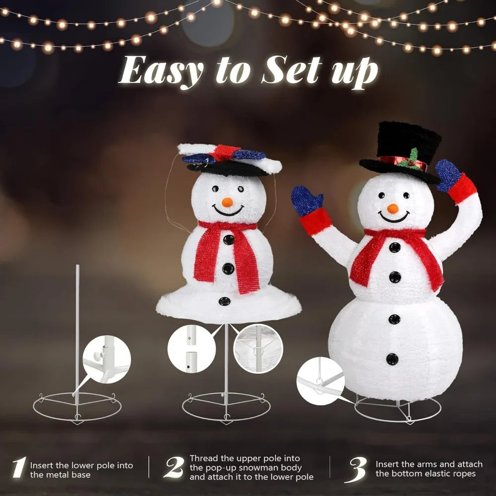 4FT Lighted Snowman Christmas Decorations w/ 120 LED Lights, Auto Take on/Off Hat, Pop-up Snowman Ornaments