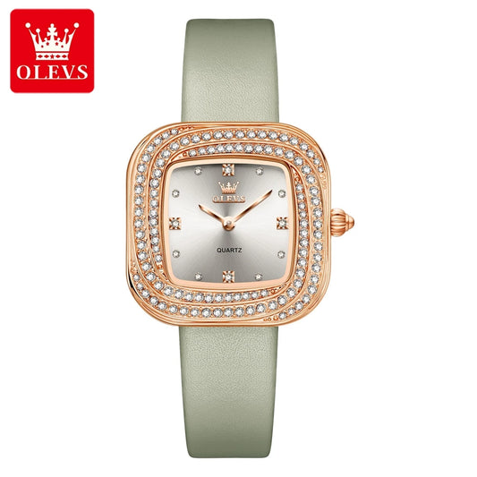 OLEVS 5512 Diamond Watch for Women Fashion Square Dial Leather Strap Waterproof Women's Dress Watches Original Quartz Wristwatch