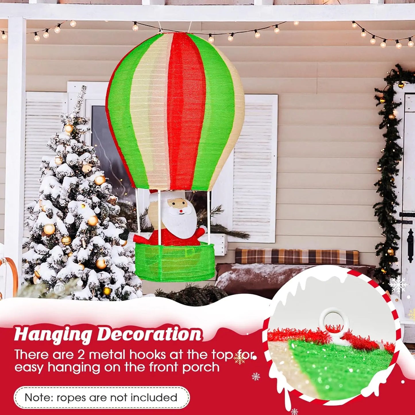 4.5FT Lighted Christmas Santa Claus in Hot Air Balloon, Collapsible Xmas Decoration with LED Lights, Pop up Hanging Decoration