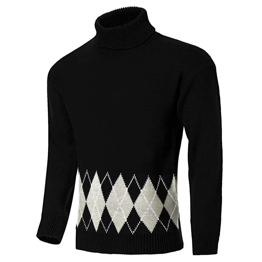 Men's Vintage Turtlenecks Sweater Argyle Thermal Knitted Pullover Fashion Luxury Sweaters Clothing New Style Oversized