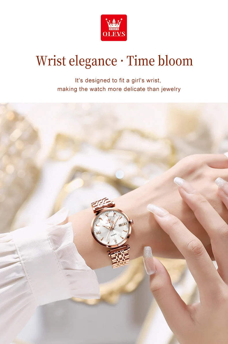 OLEVS Women's Watches New Luxury Quartz Original Fashion Trend Watch for Woman Glow Waterproof Diamond Inlay Date